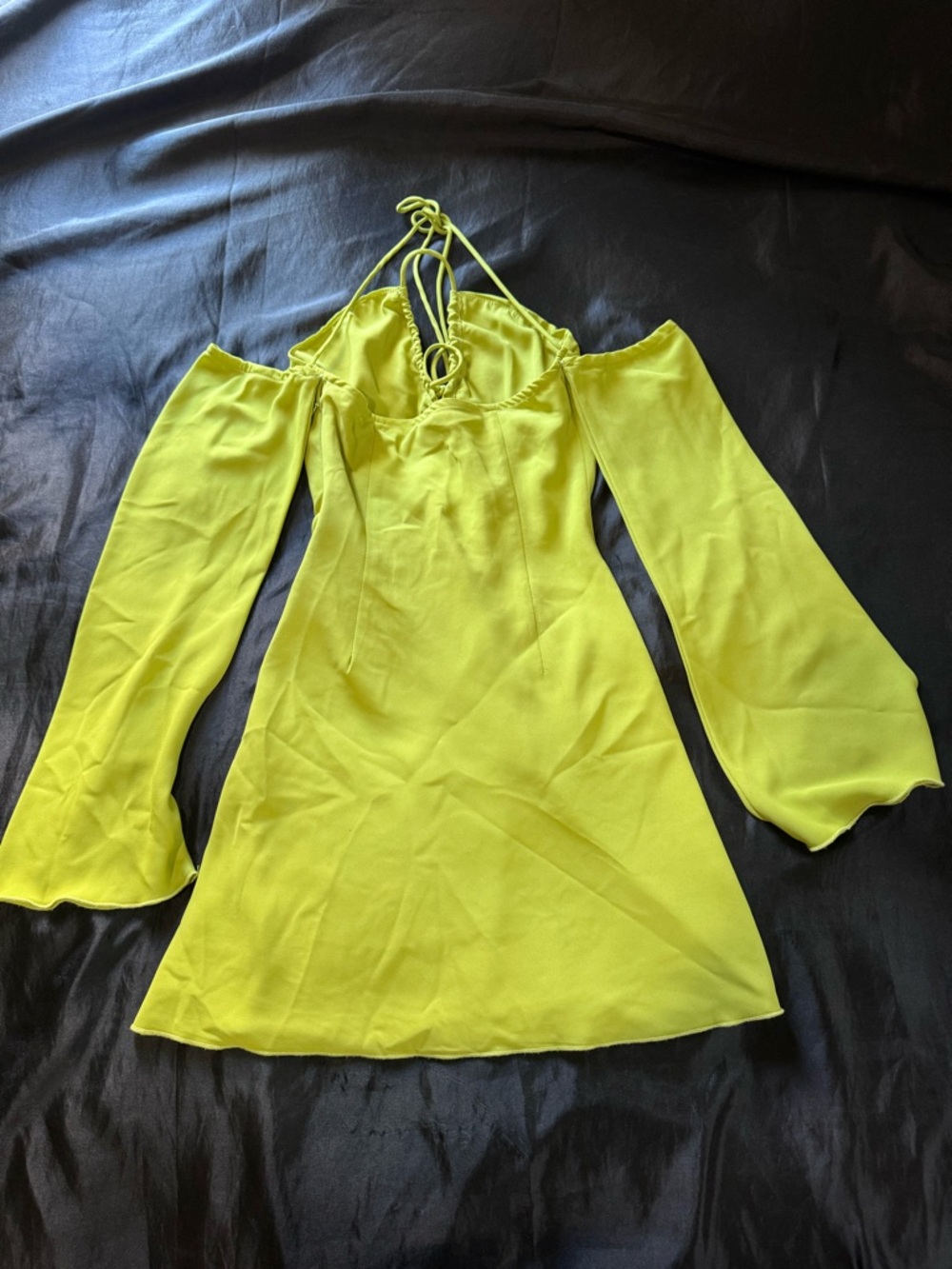 Lime Green Off-Shoulder Halter Mini Dress